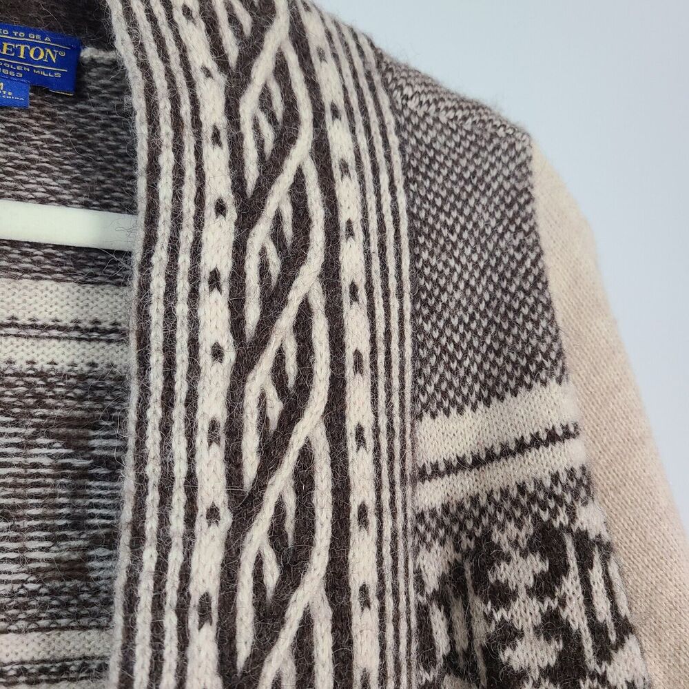 PENDLETON Wool Alpaca Discovery Cardigan Medium Petite Brown Cream Western FLAW - Picture 8 of 16